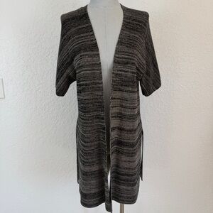 Eileen Fisher Tencel Lyocell Cardigan Gray Stripe S/M Open Front Duster